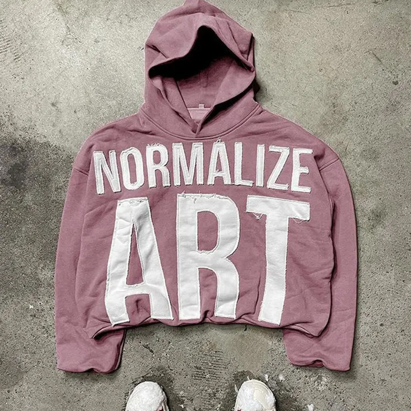 hongfeng specializes in cropped hoodies men with customized high-quality washed letter decals.